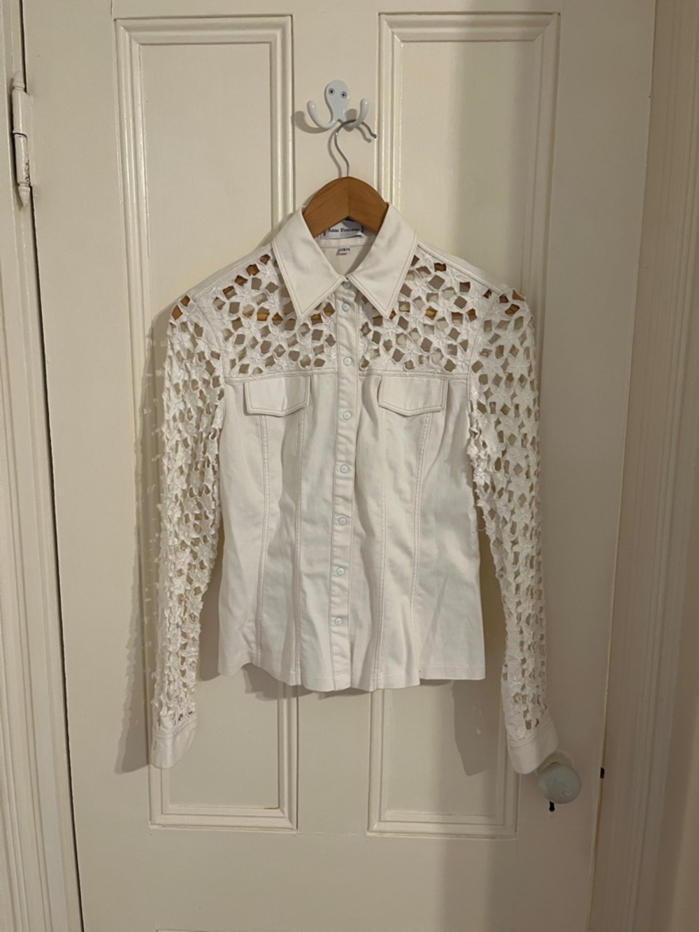 Anne Fontaine Vintage White Eyelet Top Jacket Snap Buttons Small
